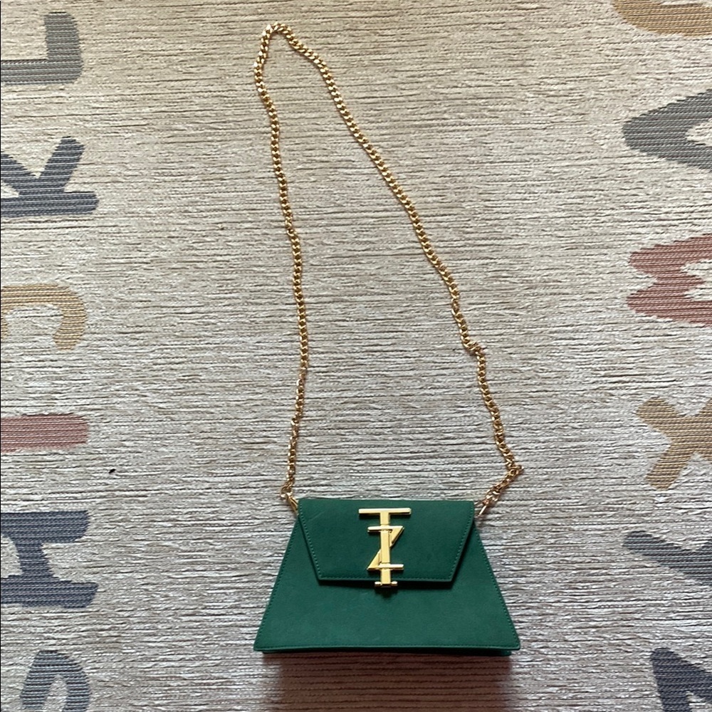 Emerald Green Crossbody Bag with Gold Chain Strap